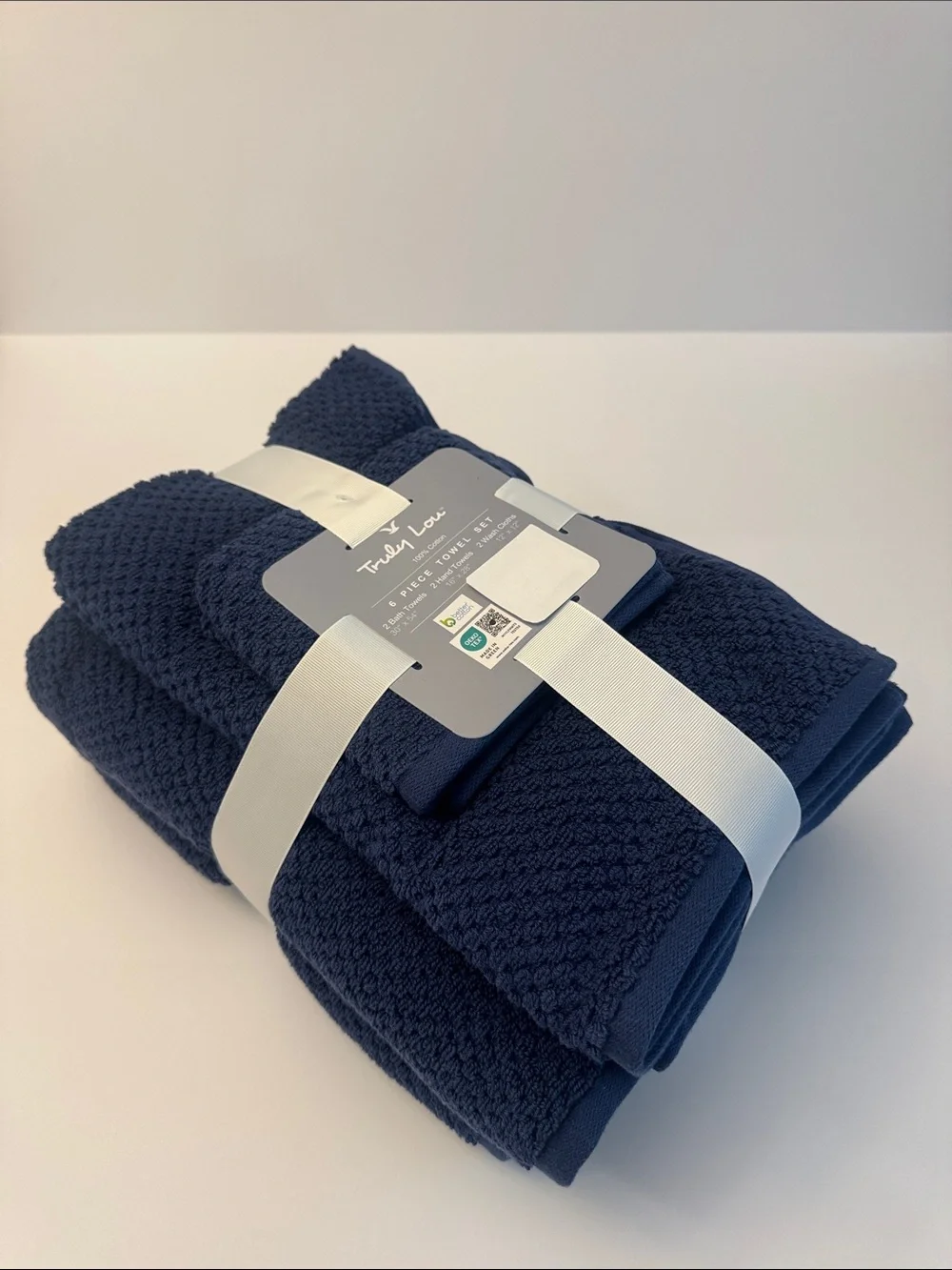 6pc TRULY LOU 100% Cotton Bath Towel Set - Bundle - Estate Blue